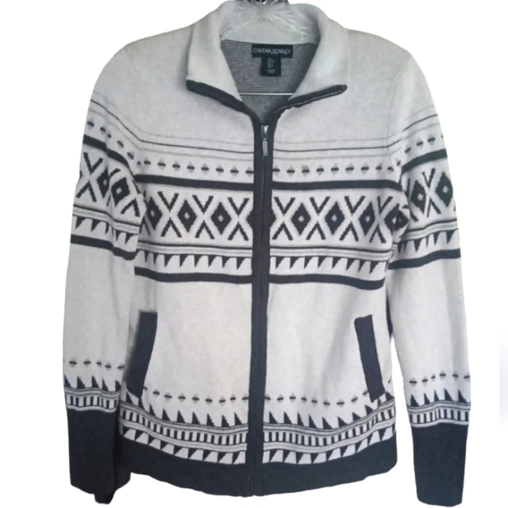 Cynthia Rowley Women's Full Zip Nordic Fair Isle Cotton Blend Sweater Size Small